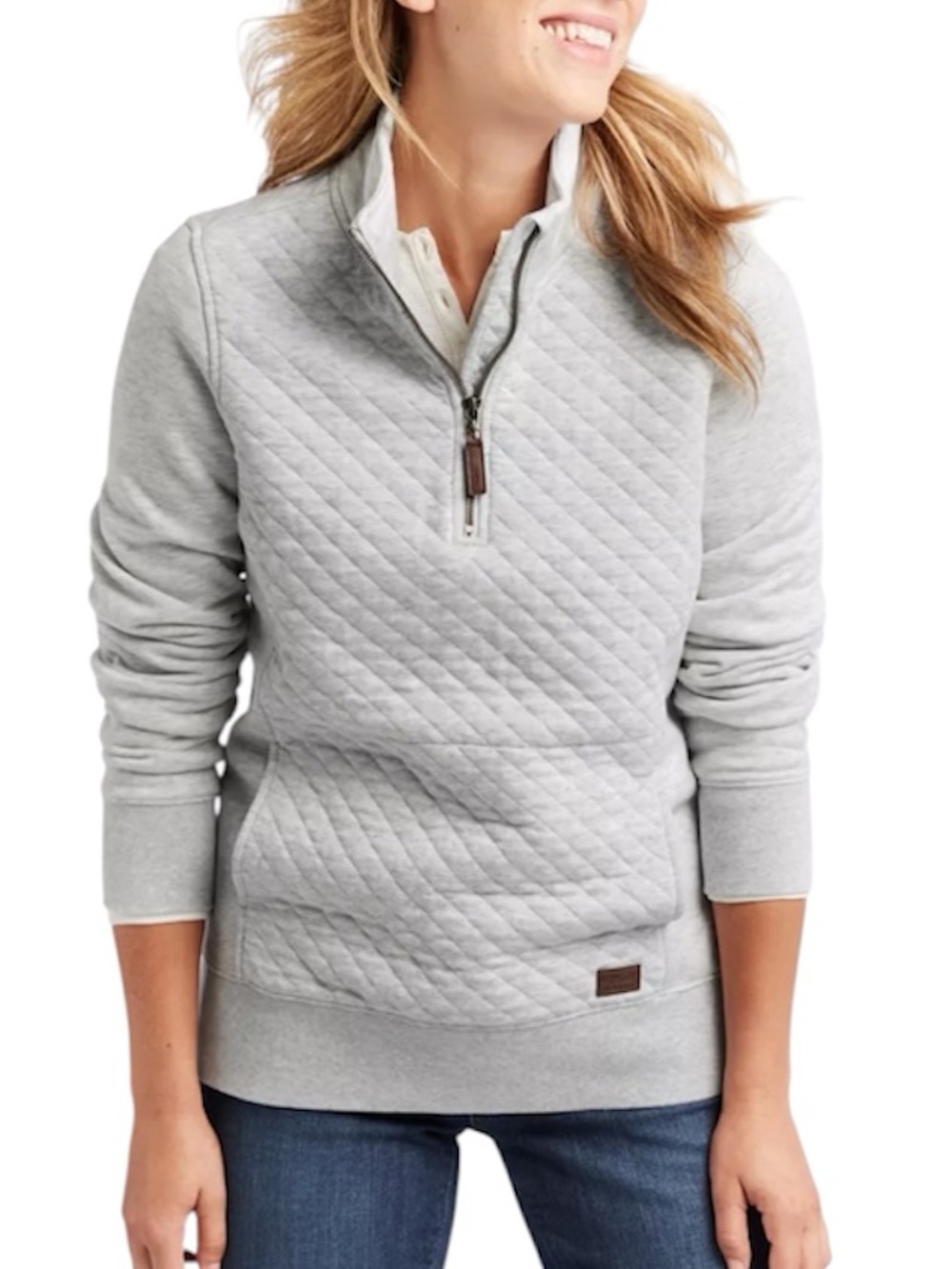 LL Bean Quilted 1/4 Zip Collared Pullover Sweatshirt Gray Size Small